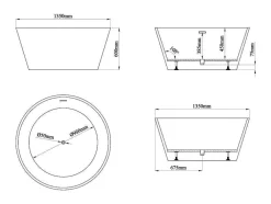 Banheira Clássica Redonda Em Acrilico, Branco Fosco, 354 L, 135 X 135 X 60 Cm - Losana