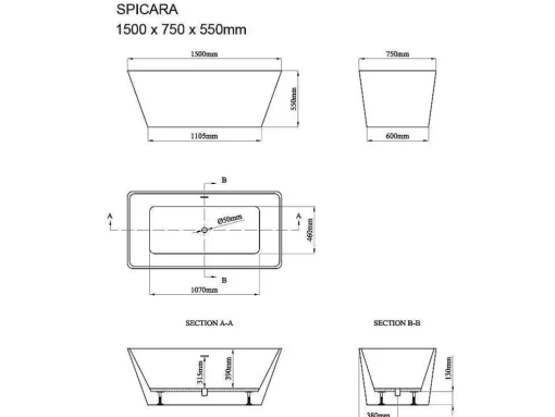 Banheira Clássica Retangular De 208 L Dimensoes 150 X 70 X 55 Cm Cor Branco Em Acrilico - Spicara