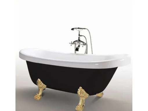 Banheira De Ilha Vintage Preta 170 X 80 Cm Com Pés Dourados - Marigold Noir
