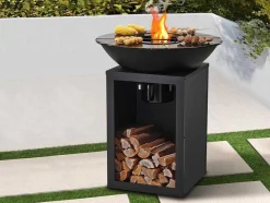 Barbecue Grelhador Braseiro A Carvao E Madeira Com Arrumação 80 X 80 X 96 Cm Preto - Ignos