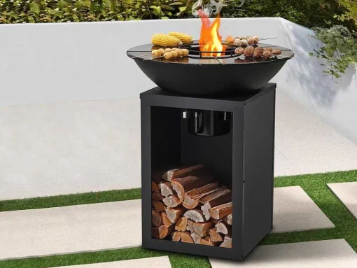 Barbecue Grelhador Braseiro A Carvao E Madeira Com Arrumação 80 X 80 X 96 Cm Preto - Ignos