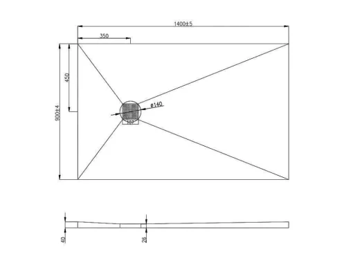 Base De Duche Para Ladrilhar Delos Com Sifao Incluido - 1400X900X40Mm -Recortavel