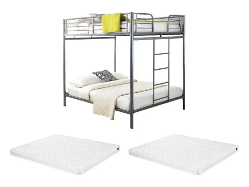 Beliche - 2 X 140 X 190 Cm - Prateado + 2 Colchões - Gemini Ii