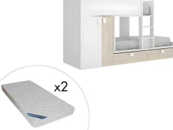 Beliche Com Armário Integrado De 2 X 90 X 190 Cm Cor Branco E Natural + Colchão - Juanito