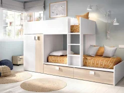 Beliche Com Armário Integrado De 2 X 90 X 190 Cm Cor Branco E Natural + Colchão - Juanito