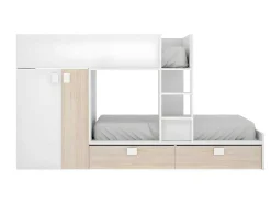 Beliche Com Armário Integrado De 2 X 90 X 190 Cm Cor Branco E Natural + Colchão - Juanito