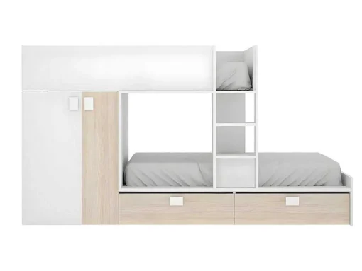 Beliche Com Armário Integrado De 2 X 90 X 190 Cm Cor Branco E Natural + Colchão - Juanito