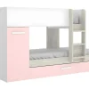 Beliche Com Gaveta Cama Dupla E Com Espacos De Arrumação 3X90X190 Cm Cor Branco, Natural E Rosa + Colchões - Anthony
