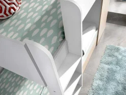 Beliche Com Gaveta Cama Dupla E Com Espacos De Arrumação 3X90X190 Cm Cor Branco E Natural + Colchões - Anthony