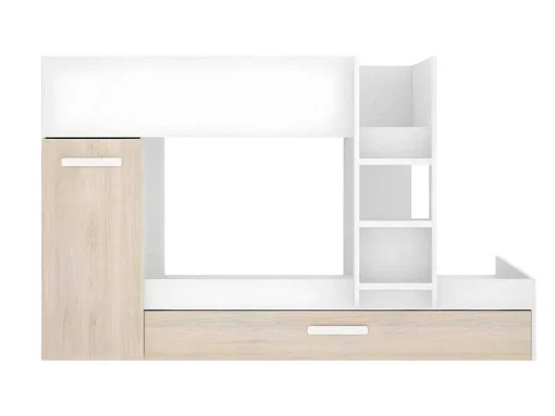 Beliche Com Gaveta Cama Dupla E Com Espacos De Arrumação 3X90X190 Cm Cor Branco E Natural + Colchões - Anthony