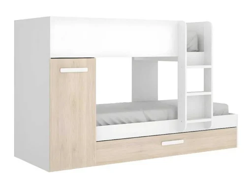 Beliche Com Gaveta Cama Dupla E Com Espacos De Arrumação 3X90X190 Cm Cor Branco E Natural + Colchões - Anthony