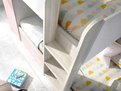 Beliche Com Gaveta Cama Dupla E Com Espacos De Arrumação 3X90X190 Cm Cor Branco, Natural E Rosa + Colchões - Anthony