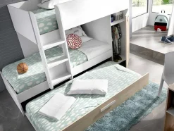 Beliche Com Gaveta Cama Dupla E Com Espacos De Arrumação 3X90X190 Cm Cor Branco E Natural + Colchões - Anthony