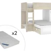 Beliche Reversivel De 2 X 90 X 190 Cm Com Espacos De Arrumação Integrados Cor Carvalho E Branco + Colchão - Ricardo