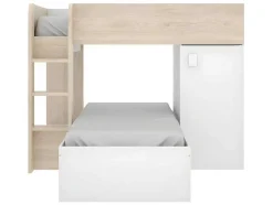 Beliche Reversivel De 2 X 90 X 190 Cm Com Espacos De Arrumação Integrados Cor Carvalho E Branco + Colchão - Ricardo