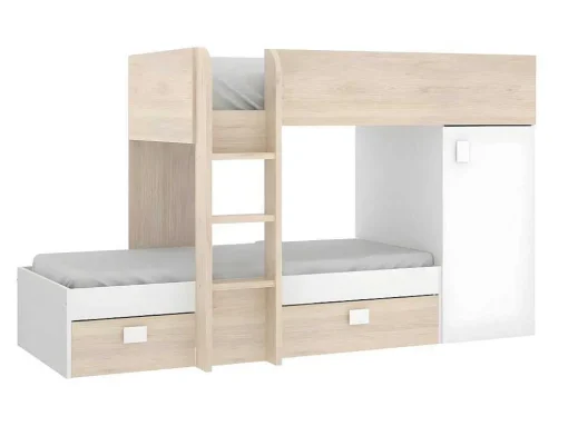 Beliche Reversivel De 2 X 90 X 190 Cm Com Espacos De Arrumação Integrados Cor Carvalho E Branco + Colchão - Ricardo