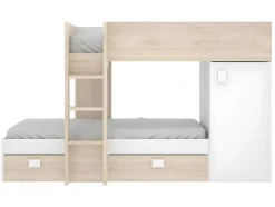 Beliche Reversivel De 2 X 90 X 190 Cm Com Espacos De Arrumação Integrados Cor Carvalho E Branco + Colchão - Ricardo
