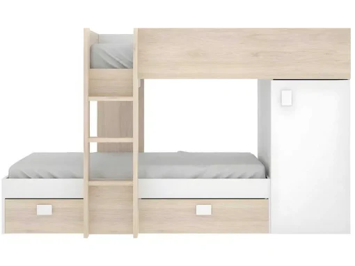 Beliche Reversivel De 2 X 90 X 190 Cm Com Espacos De Arrumação Integrados Cor Carvalho E Branco + Colchão - Ricardo