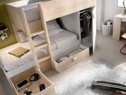 Beliche Reversivel De 2 X 90 X 190 Cm Com Espacos De Arrumação Integrados Cor Carvalho E Branco + Colchão - Ricardo