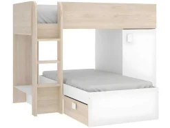 Beliche Reversivel De 2 X 90 X 190 Cm Com Espacos De Arrumação Integrados Cor Carvalho E Branco + Colchão - Ricardo