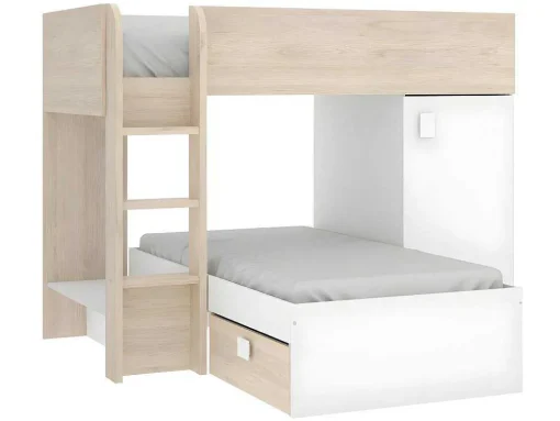 Beliche Reversivel De 2 X 90 X 190 Cm Com Espacos De Arrumação Integrados Cor Carvalho E Branco + Colchão - Ricardo