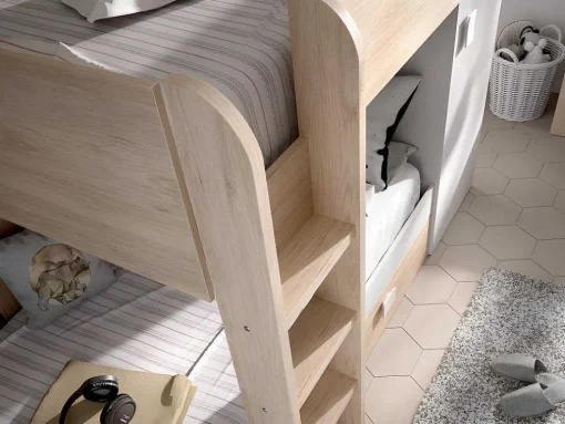 Beliche Reversivel De 2 X 90 X 190 Cm Com Espacos De Arrumação Integrados Cor Carvalho E Branco + Colchão - Ricardo