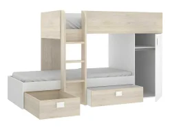 Beliche Reversivel De 2 X 90 X 190 Cm Com Espacos De Arrumação Integrados Cor Carvalho E Branco + Colchão - Ricardo