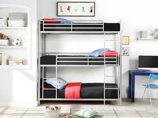 Beliche Triplo De 3 X 90 X 190 Cm Em Metal Cor Prateado - Elouan Iii