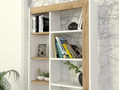 Biblioteca Com 10 Nichos Natural Claro E Branco - Silomai