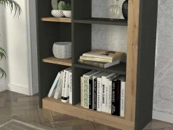 Biblioteca Com 10 Nichos Natural E Antracite - Silomai