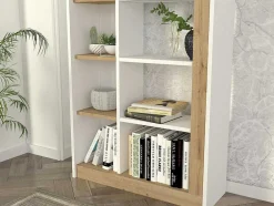 Biblioteca Com 10 Nichos Natural Claro E Branco - Silomai