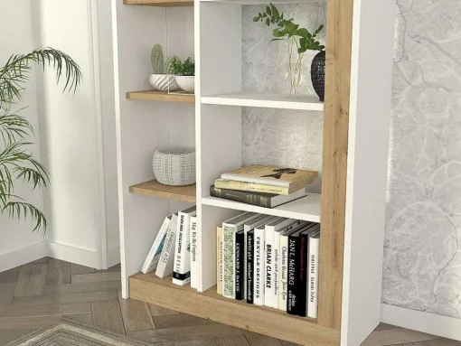 Biblioteca Com 10 Nichos Natural Claro E Branco - Silomai