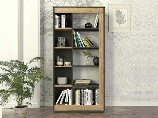 Biblioteca Com 10 Nichos Natural E Antracite - Silomai