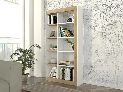 Biblioteca Com 10 Nichos Natural Claro E Branco - Silomai