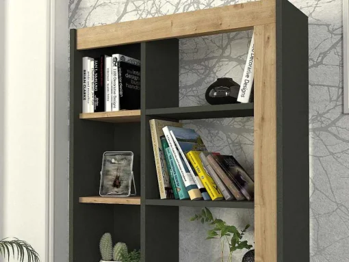 Biblioteca Com 10 Nichos Natural E Antracite - Silomai