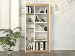 Biblioteca Com 10 Nichos Natural Claro E Branco - Silomai