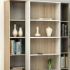 Biblioteca De Correr Com 18 Nichos Cor Branco E Carvalho - Prali