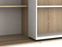 Biblioteca De Correr Com 18 Nichos Cor Branco E Carvalho - Prali