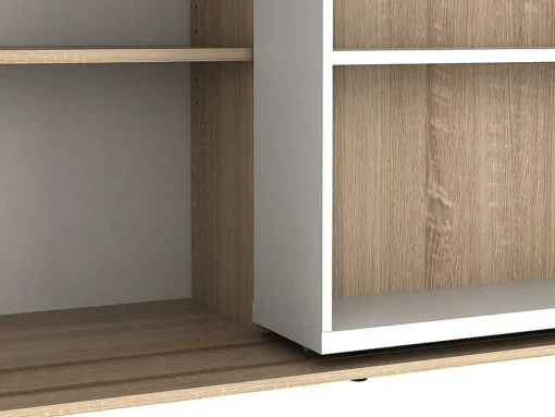 Biblioteca De Correr Com 18 Nichos Cor Branco E Carvalho - Prali