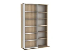 Biblioteca De Correr Com 18 Nichos Cor Branco E Carvalho - Prali