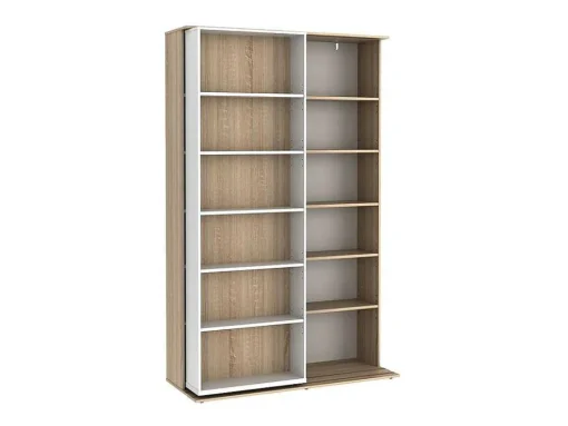 Biblioteca De Correr Com 18 Nichos Cor Branco E Carvalho - Prali