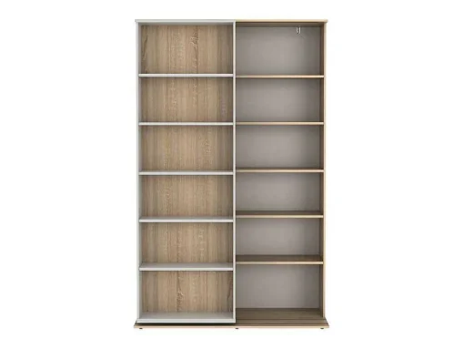 Biblioteca De Correr Com 18 Nichos Cor Branco E Carvalho - Prali