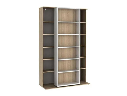 Biblioteca De Correr Com 18 Nichos Cor Branco E Carvalho - Prali
