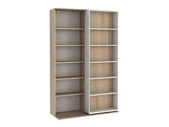 Biblioteca De Correr Com 18 Nichos Cor Branco E Carvalho - Prali