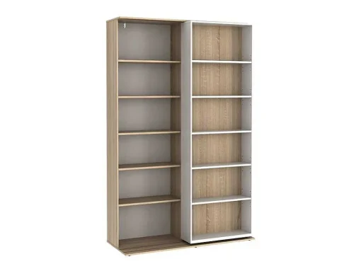 Biblioteca De Correr Com 18 Nichos Cor Branco E Carvalho - Prali