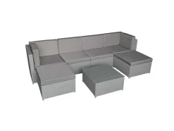 Bonifacio Conjunto De Moveis De Jardim Em Resina Tecida Cinzenta 6 Lugares - Almofada Cinzenta