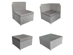 Bonifacio Conjunto De Moveis De Jardim Em Resina Tecida Cinzenta 6 Lugares - Almofada Cinzenta