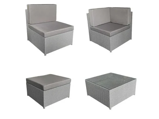 Bonifacio Conjunto De Moveis De Jardim Em Resina Tecida Cinzenta 6 Lugares - Almofada Cinzenta
