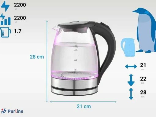 Bouilloire Electrique 2200W En Verre Et Inox 1.7 L