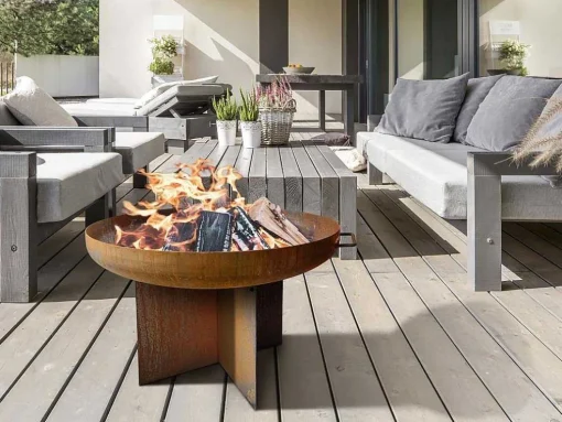 Brasero De Jardin Circulaire En Acier Patine Corten Brun